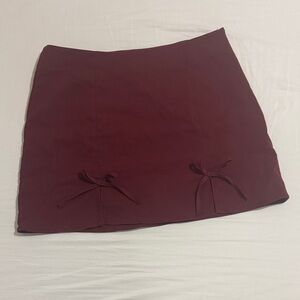 H&M Burgundy Mini Skirt with Front Bow Accents
